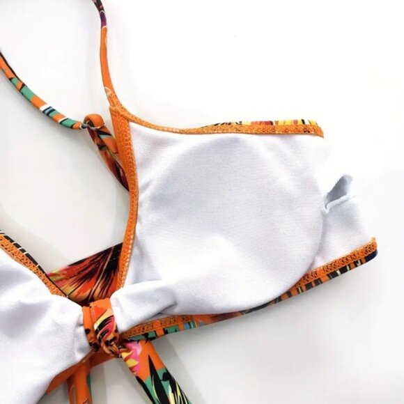 Orange Tropical Bikini & Cover Up, Print High Stretch 3 Piece - Picture 5 of 6